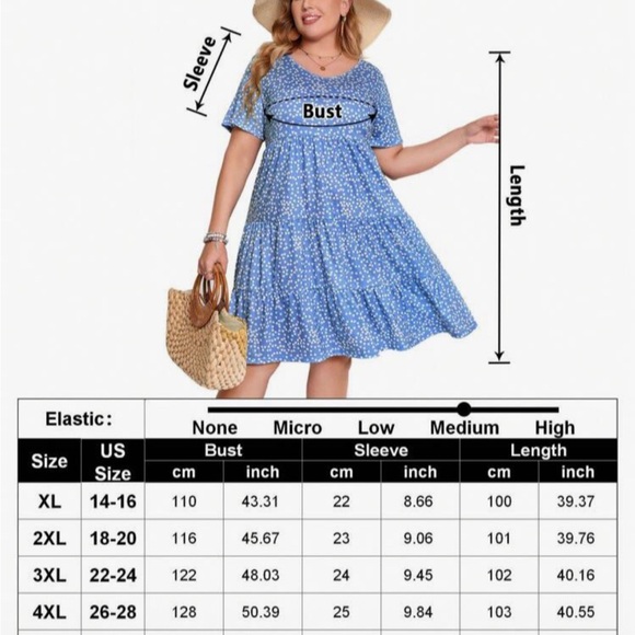 SHEIN Blue Heart Print Tiered Babydoll Dress Lantern Sleeve Plus Size 1X - Picture 6 of 6